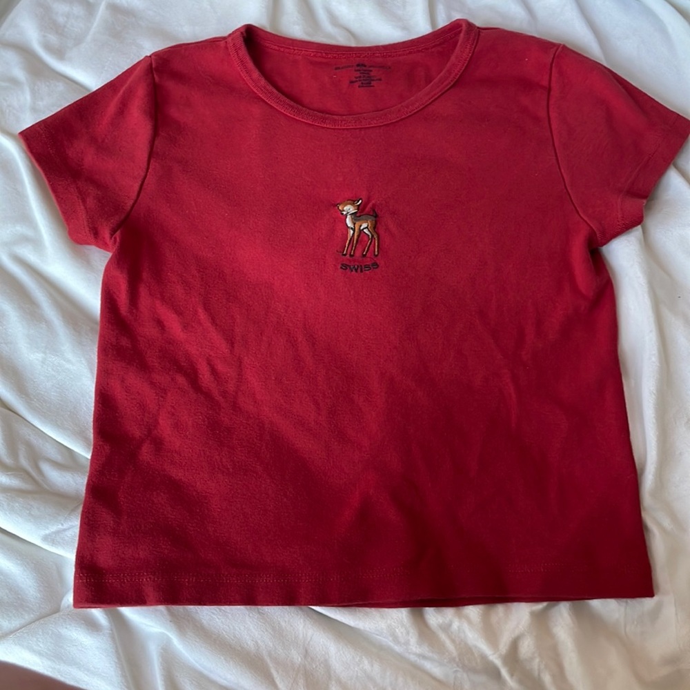 Brandy Melville Red Deer Swiss Baby Tee, One Size Fits all